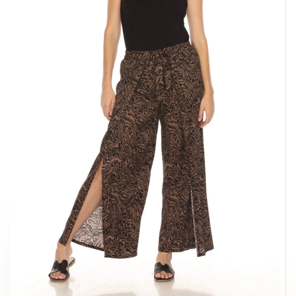 Ladies Johnny Was Millo Tan Zebra Wrap Pants Open Leg Brown Black City Med